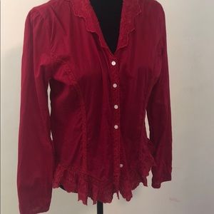 Ralph Lauren Jeans Co Red Embroidered Lace Top L